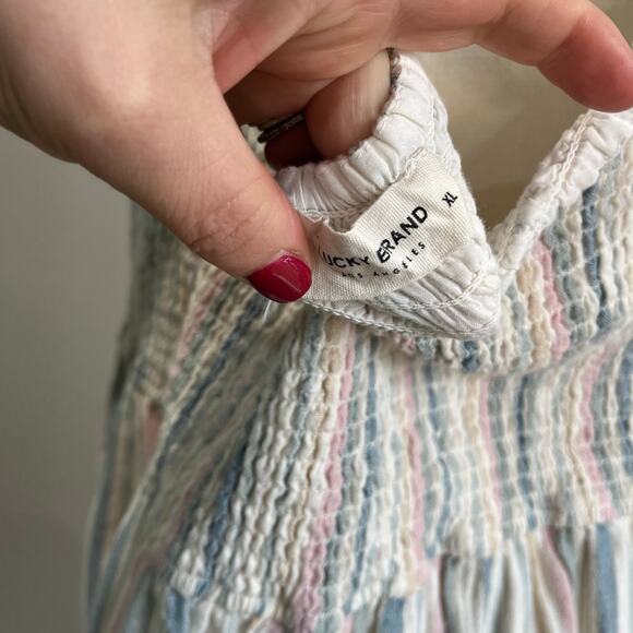 Lucky Brand Linen Blend Striped Puff Sleeve Mini Dress Boho Sz XL - Picture 7 of 7